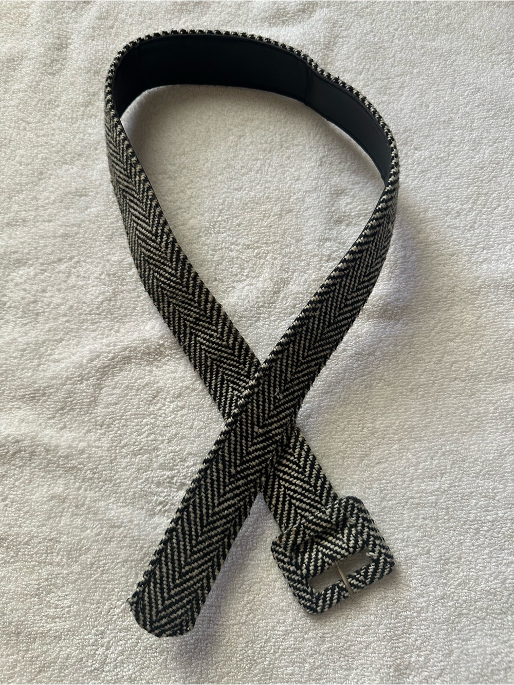 Herringbone Fabric Belt in Zebra Black & White